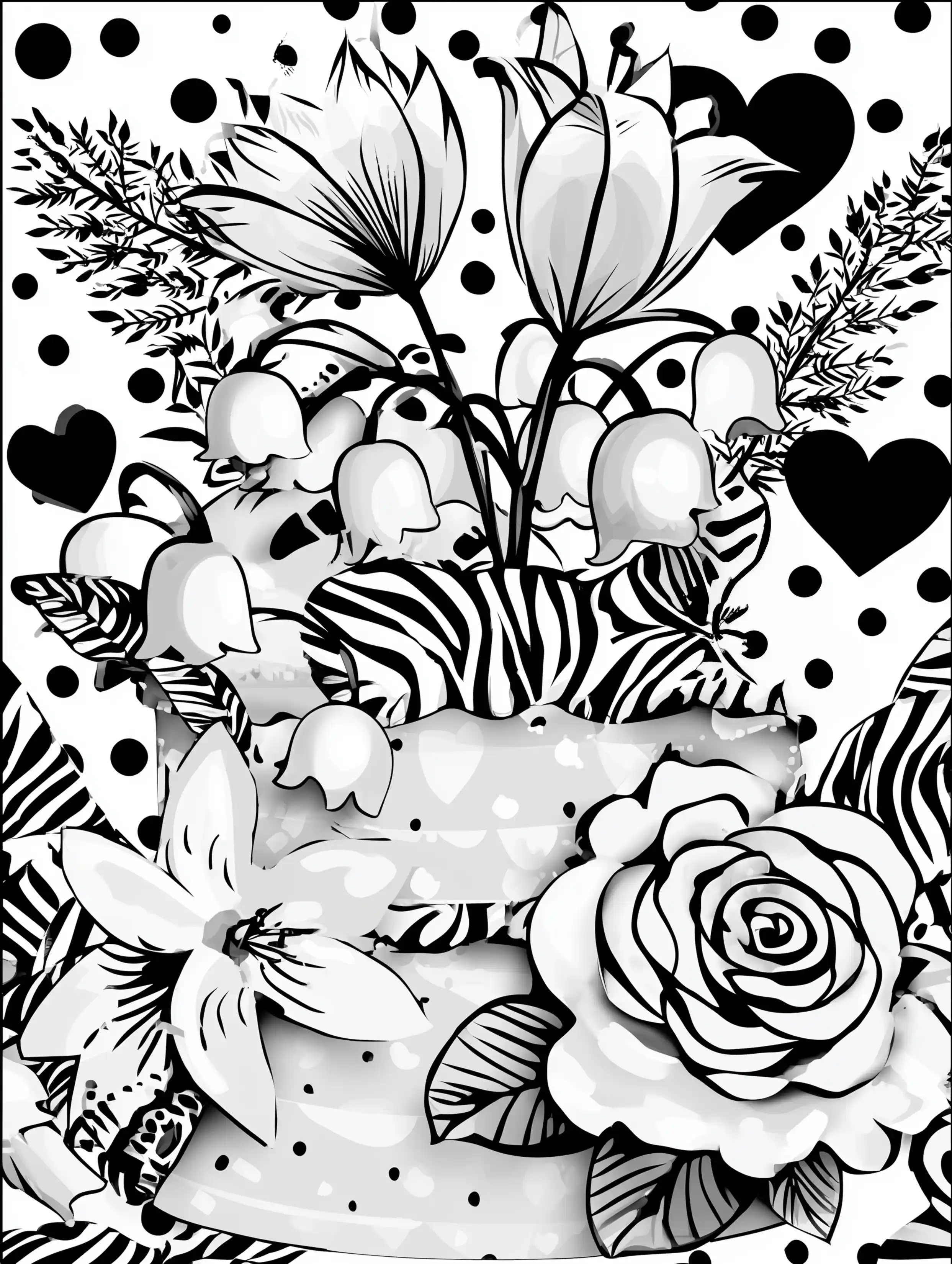 Free printable coloring pages floral featuring a cake decorated with flowers on top